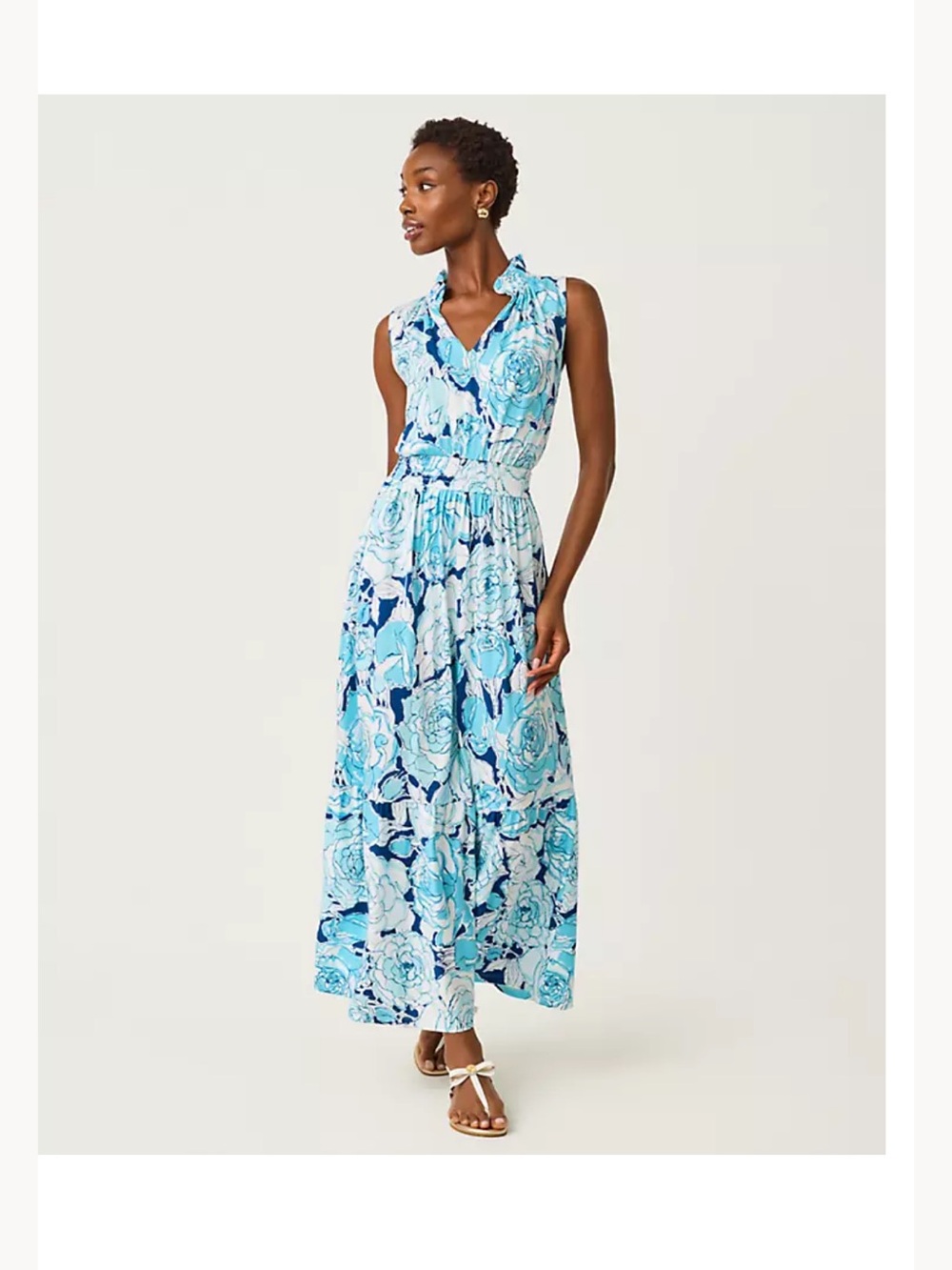 Lilly Pulitzer Blue Floral Collared Maxi Dress NWT